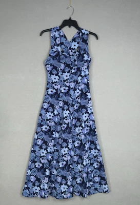 All That Jazz Dress Women 3/4 Blue Purple Floral Cross Back Hawaiian Evening 90s - Image 1 of 4