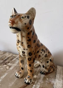 Vintage 1960s Italian Ceramic Leopard Statue 14” Mid Century Modern Decor - Picture 1 of 10