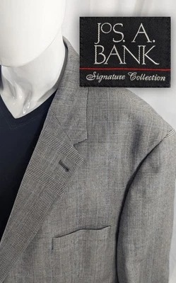 Jos. A. Bank Blazer Coat Sports Suit Jacket 100% Wool 52L 54" Gray Glenn Check  - Image 1 of 4