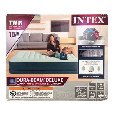 Intex Dura-Beam Comfort Airbed with Fastfill USB Pump, 15" Height, Twin - Image 1 of 4