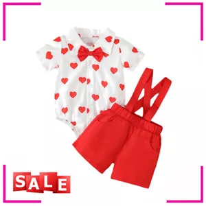 Baby Boy Baptism Outfit Casual Party Romper Suspender Shorts Christening Costume - Picture 1 of 13