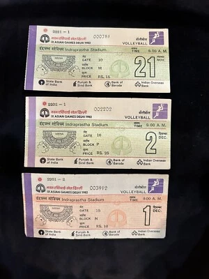 Vintage IX Asian Games Delhi 1982 Volleyball Ticket Stubs Lot Of 3 — 第 1/2 张图片