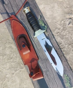 Custom Handmade Bowiemesser D2 Stahl gestapelt Ledergriff Messer Survival Knife - Bild 1 von 8