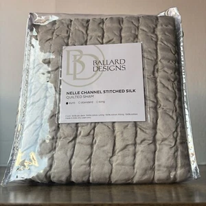 Ballard Designs FQ037 Nelle Channel Stitched Silk Quilted Sham - Euro - Gray - Picture 1 of 12
