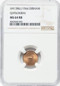 QATAR - DUBAI , 1 DIRHAM 1966 NGC MS 64 RB (24) , RARE - Picture 1 of 2