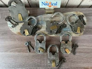 Rustic Aged Iron Lock and Keys w/ Brass Keyhole Cover -Old Vintage Antique Style - Picture 1 of 19