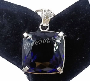 Natural Blue Sapphire 77.35 Ct Cushion Cut 925 Solid Silver Pendant Gemstone NA - Picture 1 of 8