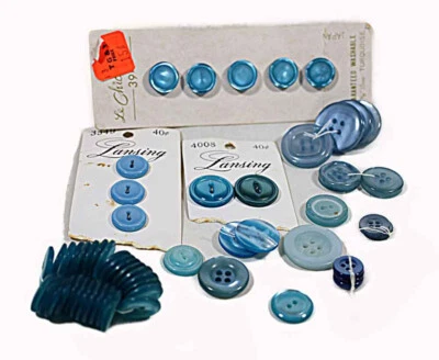 Vintage Button Collection Shades of blue crafting sewing decorating some on card - Image 1 of 4