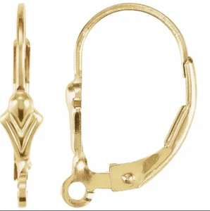 ÚNICO Oro Amarillo 18k PALANCA TRASERA Euro Fleur-de-lis Pendiente Ajuste ABIERTO Anillo - Imagen 1 de 4