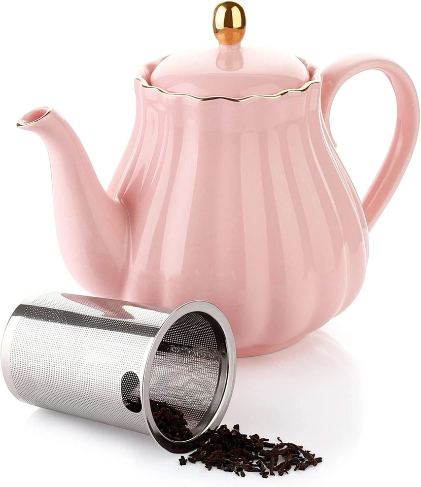 Tetera de cerámica con infusor extraíble de acero inoxidable, flor... Foto 1 de 4