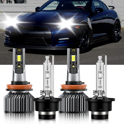 Combo de 4 bombillas de faros delanteros LED HID haz alto bajo para Nissan GT-R 2009-2014 Foto 1 de 4