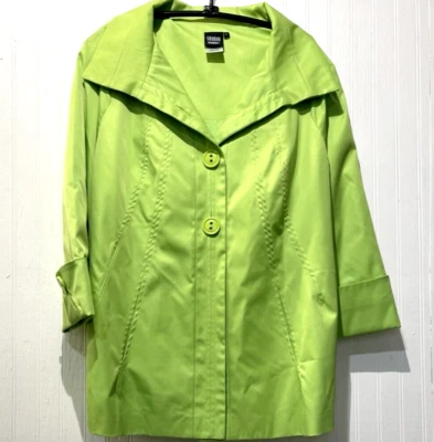 Jaqueta Sharon Young verde limão comprimento 3/4 manga ~tamanho G~ com botões grandes de limão - Imagem 1 de 4