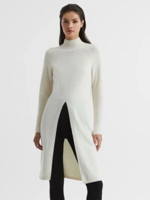 Reiss Astrid High Neck Wool Cashmere Tunic Jumper Slit Front Cream Size Small - Image 1 of 4