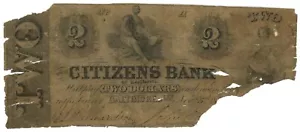 18XX Citizens Bank of Baltimore, Maryland $2 Note 5-27-7A R-6 (59224) - Picture 1 of 2