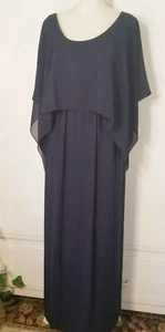 Miss Elliette Navy Long Chiffon Evening Gown Size 10 Cocktail Party Dress Vtg 80 - Picture 1 of 11