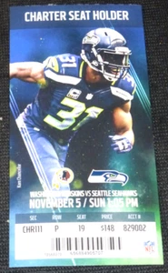 2017 Seattle Seahawks vs Washington Redskins ~ Kam Chancellor 11/5/17 Ticket - Picture 1 of 1