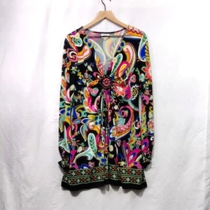 Eci Fit & Flare Multicolor Floral Dress Women's L Embellished Hawaiian Bobo - Picture 1 of 11