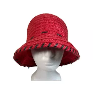 BETMAR New York VTG Women's Bucket Hat Red Wool Blend Woven Chic DERBY EASTER - Picture 1 of 10