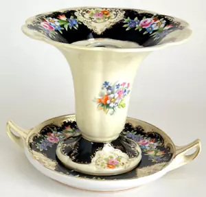 Antique Noritake Morimura 1918-1921 Deco Floral Vase w/ Dish Base Hand Painted - Picture 1 of 12
