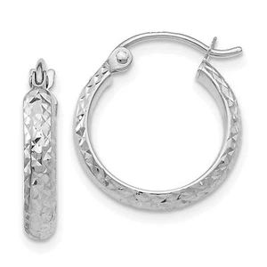 2.5mm Diamond-Cut Patterned Hoop Earrings in Real 14k White Gold - Picture 1 of 7