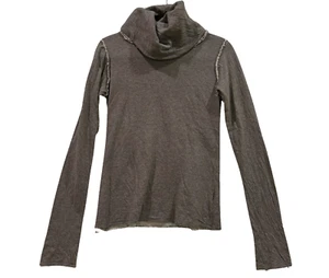 OmGirl Roam Fitted Gray Cotton Cowl Neck Stretch Crinkle Sweatshirt Small - Picture 1 of 8