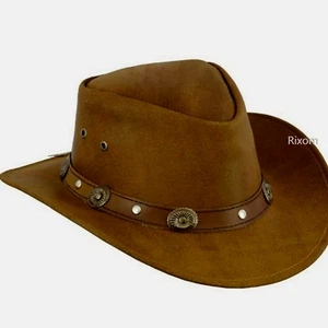 Australischer Stil Leder Cowboy Hut Western hellbraun braun Conchos Hut  - Bild 1 von 2