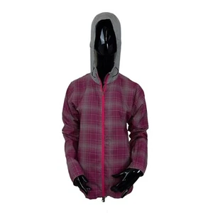 Nike Running Purple Check Hooded Packable Running Rain Jacket Womens Medium - Picture 1 of 12