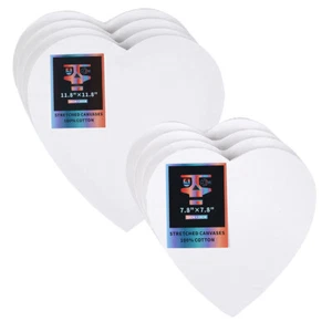 OPHIR Stretched Painting Art Canvas Boards,100% Cotton, Pack of 4 Heart Shape - Picture 1 of 10