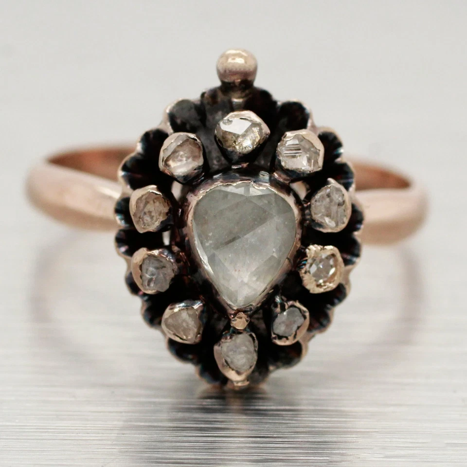 Antique Victorian 0.85ctw Pear Cut Diamond Engagement Ring - 14k Rose Gold - Image 1 of 4