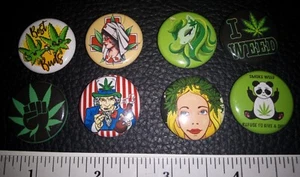 Stoner 420 Button Pins Badges Lot Marijuana Weed Funny Cartoon Pot Leaf - Picture 1 of 1