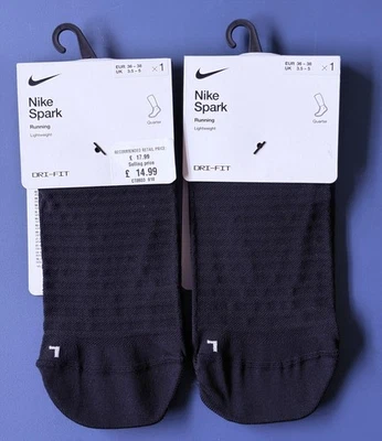 2 PACK Nike SPARK Lightweight QUARTER Running Gym Socks CT8933-010 UK 3.5-5 - Image 1 of 4