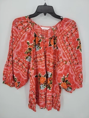 Lauren Conrad Top Womens Large Colorful Floral Balloon Sleeve Boho Peasant Artsy - Image 1 of 4