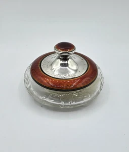 Antique Art Deco St Silver Guilloche Enamel Crystal Dressing Jar Birmingham 1926 - Picture 1 of 9