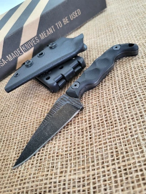 Stroup Knives Mini Fixed Knife 3" 1095HC Steel Full Tang Blade Black G10 Handle - Image 1 of 4