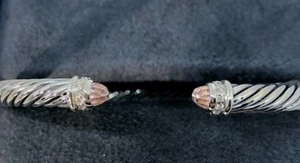 Staffa cavo usata David YURMAN argento sterling diamante morganite 5 mm PICCOLO - Foto 1 di 7