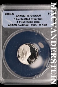 2008-S Jefferson Nickel - ANACS PF70 DCAM - selten keine Reserve #SLi947 - Bild 1 von 2