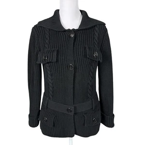 Barbara Bui Tricot S Black Two-Button Belted Shawl Collar Knit Cardigan Sweater - Picture 1 of 13