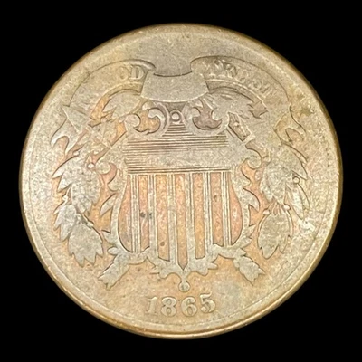 1865 Two Cent Piece 2c USA 2 Cents Antique Copper Coin - Image 1 of 2