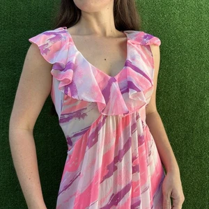 Vintage Vera Neumann Formfit Rogers Maxikleid Schlupfkleid Gr. M Rosa Aquarell - Bild 1 von 5