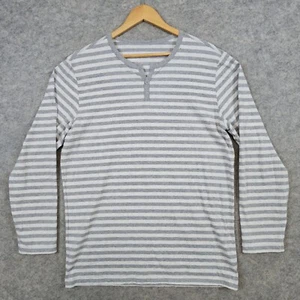 David Archy Langarm Henley Tee T-Shirt Gr. M grau Streifen 100% Baumwolle LOCH - Bild 1 von 8