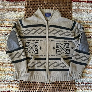 Pendleton Lebowski Wool Full Zip Cardigan Sweater Jacket Large L Vintage - Picture 1 of 3