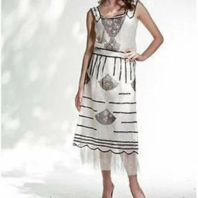Nataya Women M Gatsby Dress Black White Bride Victorian Cocktail Embroidered NWT - Image 1 of 4