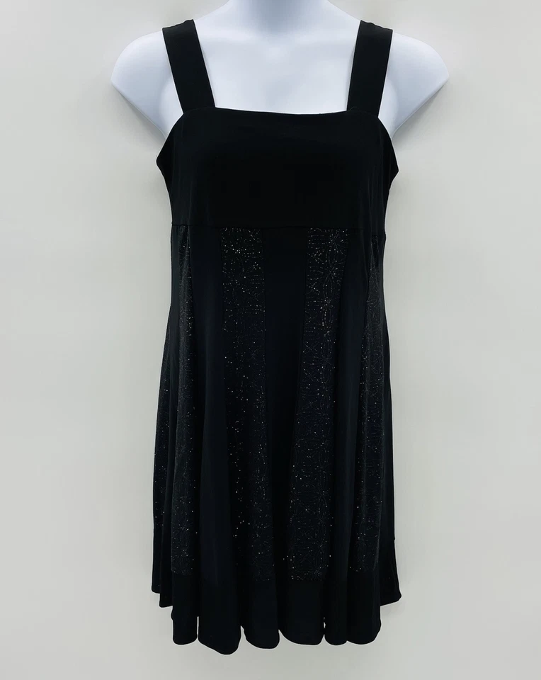 Vestido R&M Richards para mujer talla 12 panel brillante a rayas entallado y acampanado en negro Foto 1 de 4
