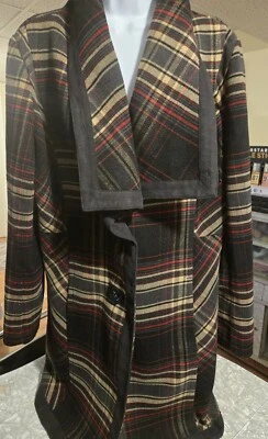 Renuar Women's Coat plaid marbled black button front V neck lapel SZ 16 - Image 1 of 4