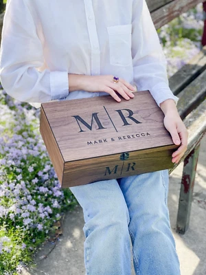 Personalized Wooden Keepsake Box | Custom Memory Storage | Engagement Gift - Image 1 of 4