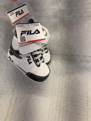 NEW Fila Pre Walker Crib Shoes Infant Baby Sneakers Hightops 0-6 Mo Black White - Image 1 of 4