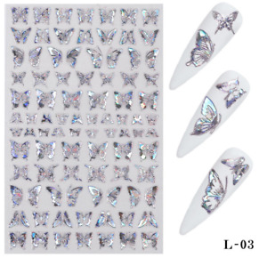 Holographic Butterfly 3D Nails Art Sticker Laser Silver Decal Decoration L3 NS15