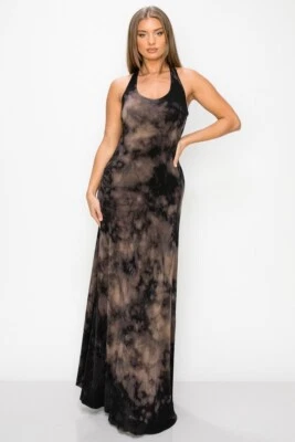 Maxi Vestido T-Party Negro y Taupe Tie Dye Espalda Corredora GRANDE Foto 1 de 4
