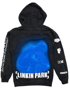 Linkin Park X Brooklyn Projects Men's Overspray Black Wash Zip Hoodie Sweatshirt - Picture 1 of 6
