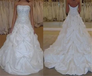 Crystal Strapless Ball Wedding Dresses Applique Beaded Plus Size Bridal Gowns - Picture 1 of 10